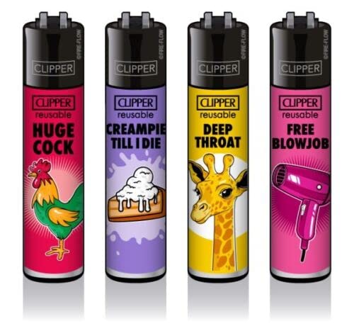 Clipper® 4er Porn Slogan #3 Collection Lighter Flints Feuerzeug + 2 Sticker von AV AVIShI