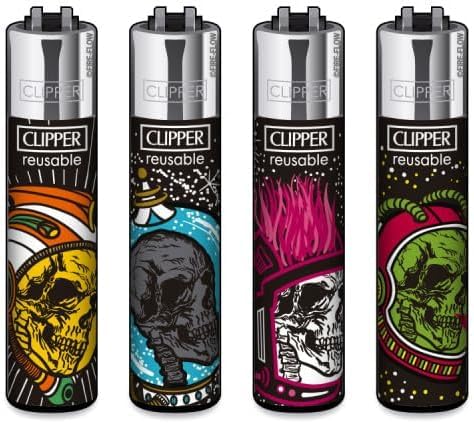 Clipper® 4er Set Astro Skulls #2 Collection Lighter Flints Feuerzeug + 1 Sticker High Zombie von AV AVIShI