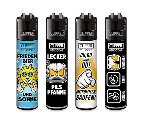 Clipper® 4er Set Bier Slogan #2 Collection Lighter Flints Feuerzeug + 1 Sticker High Zombie von AV AVIShI