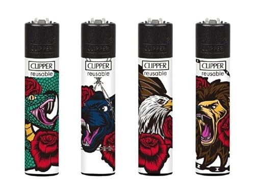 Clipper® 4er Set Hardcore Jungle Collection Lighter Flints Feuerzeug + 2 Sticker von AV AVIShI