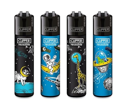 Clipper® 4er Set Lost in Space Collection Lighter Flints Feuerzeug + 1 Sticker High Zombie von AV AVIShI