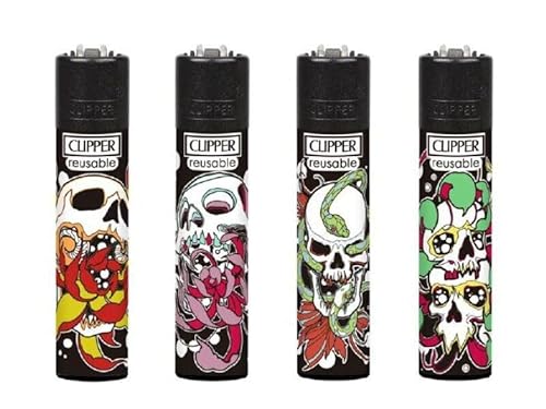 Clipper® 4er Set Skulls N Flowers Collection Lighter Flints Feuerzeug + 2 Sticker von AV AVIShI