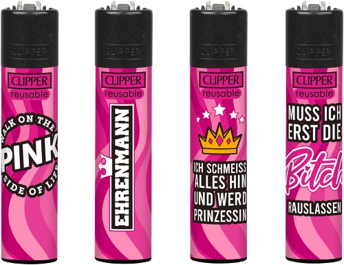 Clipper® 4er Set Slogan #46 Collection Lighter Flints Feuerzeug + 2 Sticker von AV AVIShI