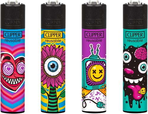 Clipper® 4er Set Trippy #3 Collection Lighter Flints Feuerzeug + 2 Sticker von AV AVIShI