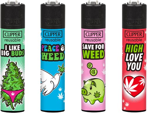Clipper® 4er Set Weed Slogan #11 Collection Lighter Flints Feuerzeug + 2 Sticker von AV AVIShI