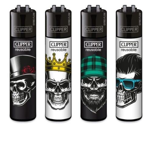 Clipper® 4er Skull Heads #1 Collection Lighter Flints Feuerzeug + 2 Sticker von AV AVIShI