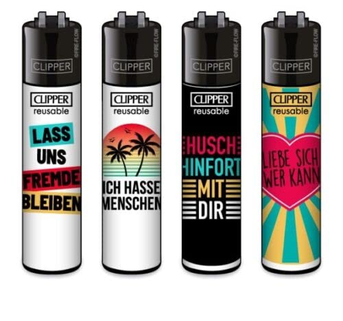Clipper® 4er Slogan #49 Collection Lighter Flints Feuerzeug + 2 Sticker von AV AVIShI