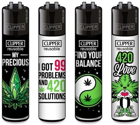 Clipper® 4er Weed Slogan #13 Collection Lighter Flints Feuerzeug + 1 Sticker High Zombie von AV AVIShI