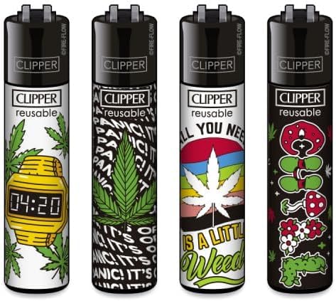 Clipper® 4er Weed Time Collection Lighter Flints Feuerzeug + 1 Sticker High Zombie von AV AVIShI