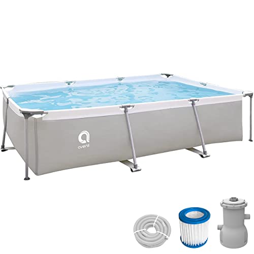 Avenli Pool 300 x 207 x 65 cm Stahlrahmen Aufstellpool Pool-Set mit Filterpumpe Schläuchen und Filterkartusche grau Framepool rechteckig Swimming Schwimmbecken von AVENLI