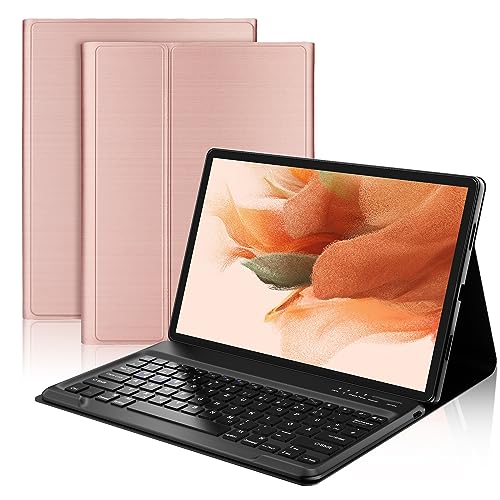 AVNICUD Galaxy Tab S8 Plus/S7 FE/S7 Plus Hülle mit Tastatur 12,4 Zoll - Multifunktions-Touchpad, QWERTZ-Layout Tastatur Hülle mit Pen Halter für Samsung Tab S8+ 2022/S7 FE 2021/S7+ 2020,Roségold von AVNICUD