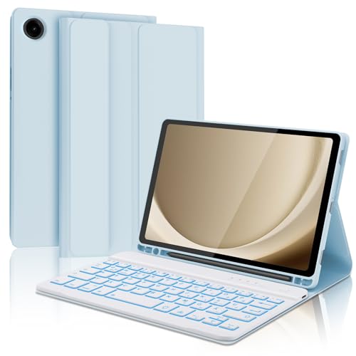 AVNICUD Tastatur Hülle für Samsung Galaxy Tab A9-7 Backlights QWERTZ Deutsch Bluetooth Tastatur Abnehmbarer Magnetisch Schutzhülle mit Stifthalter für Tablette A9 8,7 Zoll 2023(SM-X110/X115), Blau von AVNICUD