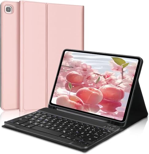 AVNICUD Tastatur Hülle für Samsung Galaxy Tab S6 Lite 10,4 Zoll - 2022/2020 SM-P610/P613/P615/P619, Soft TPU Schutzhülle mit Stifthalter, Magnetisch Bluetooth Tastatur [QWERTZ Deutsch], Roségold von AVNICUD