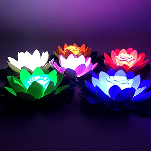 Schwimmende Lotuslichter 18cm Künstlicher LED Schwimmende Lotus Blume Lichter Nachtlampe Lotusblatt Teichlicht Wasserdichte LED Garten Pool Licht Wishing Light for Teich Patio Deko von AVZYARDY