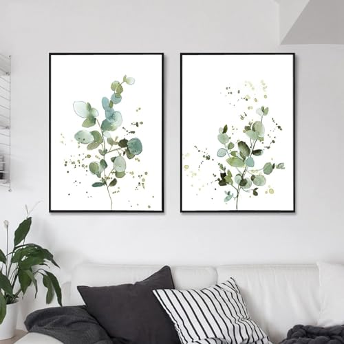 AWKFHF Minimalistisches Botanisches Eukalyptus Bilder,Leinwandbild Poster Kunstdruck Wohnzimmer Deko Schlafzimmer Bilder Wanddekoration (2X20X30CM,ohne Rahmen) von AWKFHF