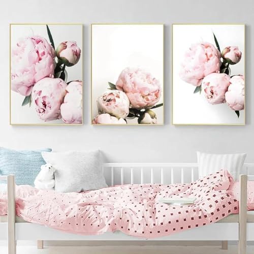 AWKFHF Pfingstrose Bilder,Mädchenzimmer Blumen Leinwandbild Poster Kunstdruck Wohnzimmer Deko Schlafzimmer Bilder Wanddekoration - ohne Rahmen (3X40X60CM,ohne Rahmen) von AWKFHF