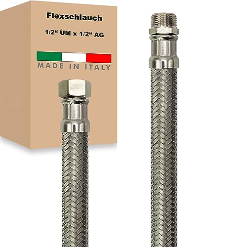 Flexschlauch ÜM x AG Edelstahl Panzerschlauch Anschlußschlauch Sanitär Armaturenschlauch Hauswasserwerk Made in Italy (1/2" x 1/2" - 1000 mm) von AWM