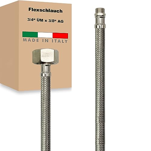 Flexschlauch ÜM x AG Edelstahl Panzerschlauch Anschlußschlauch Sanitär Armaturenschlauch Hauswasserwerk Made in Italy (3/4" x 3/8" - 300 mm) von AWM