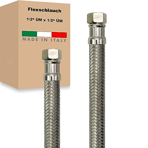 Flexschlauch ÜM x ÜM Edelstahl Panzerschlauch Anschlußschlauch Sanitär Armaturenschlauch Hauswasserwerk Made in Italy (1/2" x 1/2" - 2000 mm) von AWM