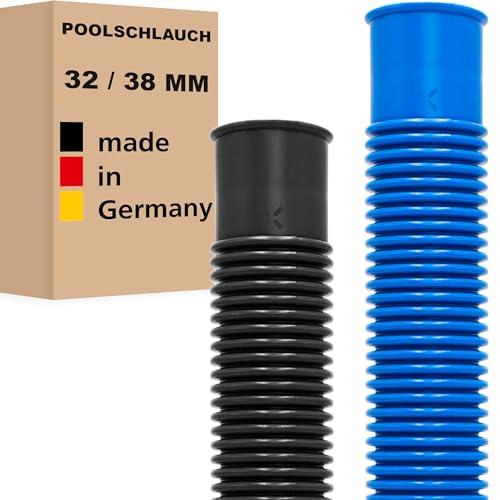 Poolschlauch Ø 32mm / Ø 38mm Saugschlauch Schwimmbadschlauch Solarschlauch Wasserschlauch UV & Chlorwasser-beständig Pumpenschlauch mit Muffen Made in Germany (32 mm - 21 m, Blau) von AWM