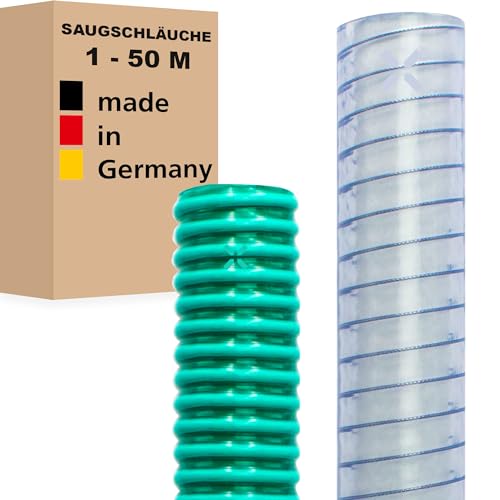 Saugschlauch Spiralschlauch Pumpenschlauch Förderschlauch Wasserschlauch Druckschlauch - Made in Germany (38 mm (1 1/1") - 25 Meter, Saugschlauch - Transparent) von AWM