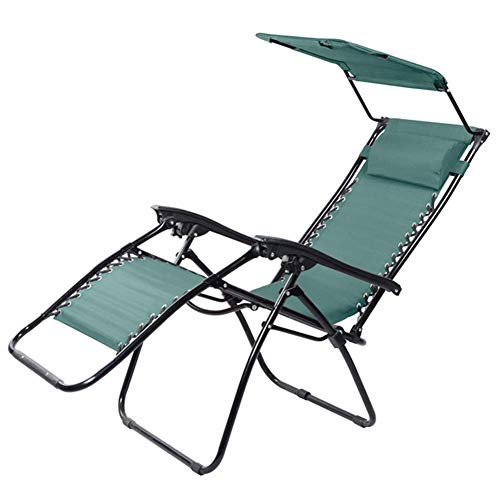 AWMCXQRA Outdoor-Liegestuhl mit Baldachin, Schwerelosigkeit, Terrassenliege, zusammenklappbar, Liegestuhl, Garten, Strand, Rasen, Camping, tragbarer Stuhl, Unterstützung, 200 kg (Farbe: Grün) von AWMCXQRA