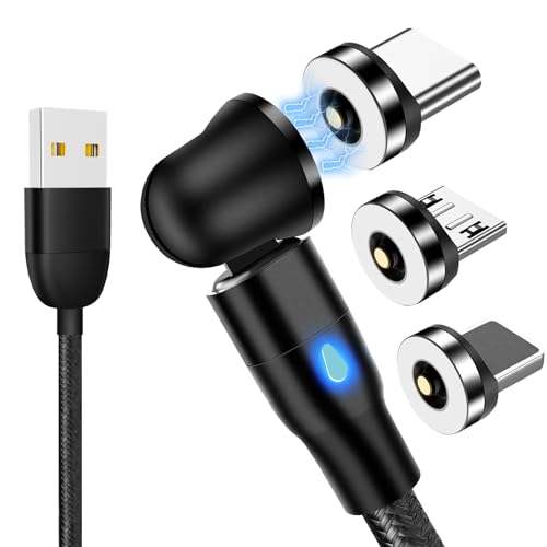 AXFEE Magnet Ladekabel 2M, 7Pin USB Magnet Kabel, 360°&180° 12W Schnellladung Magnetisches Ladekabel, 3 in 1 USB Magnetkabel, Nylon Ladekabel für Typ C/Micro USB/i-Product/Galaxy S22/S23/S23 Ultra/Pad von AXFEE