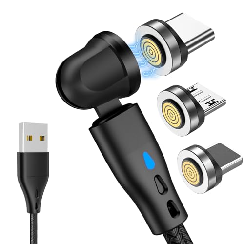 AXFEE Magnet Ladekabel 2M, 7Pin USB Magnet Kabel, 360°&180° 18W Schnellladung Magnetisches Ladekabel, 3 in 1 USB Magnetkabel, Nylon Ladekabel für Typ C/Micro USB/i-Product/Galaxy S22/S23/S23 Ultra/Pad von AXFEE