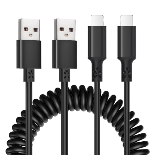 AXFEE Spiralkabel USB A auf Lightning Kabel, 2 Pack Apple Carplay Kabel & Datensynchronisation, Kurz iPhone Ladekabel Auto Phone14 Pro Max/14 Pro/14/13 Pro Max/13 Pro/13/12 Pro/ 11/Xs/XR/8/Pad von AXFEE