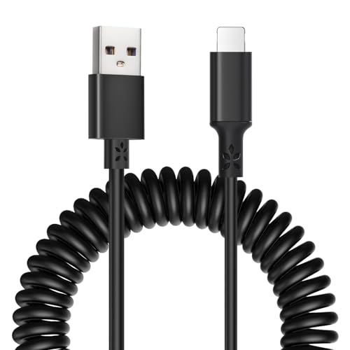 AXFEE Spiralkabel USB A auf Lightning Kabel, Apple Carplay Kabel & Datensynchronisation, Kurz iPhone Ladekabel Auto Phone14 Pro Max/14 Pro/14/13 Pro Max/13 Pro/13/12 Pro/ 11/Xs/XR/8/Pad von AXFEE