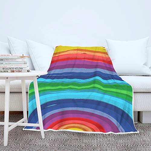 AXGM Jungen Mädchen Decke Kuscheldecke Wohndecke Tagesdecke Regenbogen Bunte Kreise 3D Druck Wolldecke Flauschige Sofa Kapuzendecke White 130x150cm von AXGM