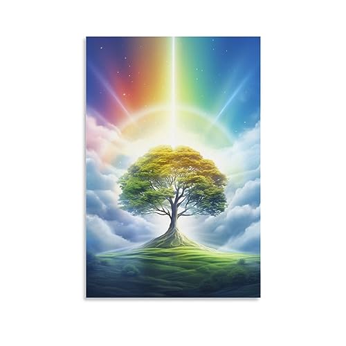 AYAROS Baum In Wolken Malerei Poster Vintage Natürliche Pflanzen Bunte Licht Leinwand Wandkunst Drucke Malerei für Haus Zimmer von AYAROS