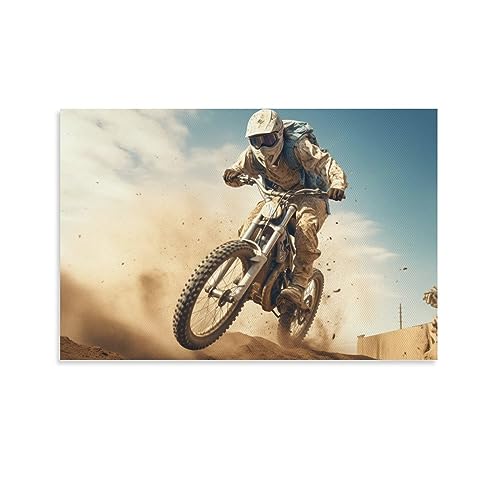 AYAROS Bedruckte Leinwand Poster mit Motorrad-Rennen, Wüste, Land, modern, Extremsport, Retro-Wanddekoration, geeignet für Wohnzimmer, Schlafzimmer von AYAROS