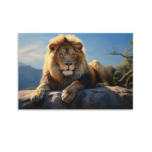 AYAROS Löwen Tiere bedruckte Leinwand Poster Löwe auf dem Berggipfel Wanddekoration geeignet für Wohnzimmer Schlafzimmer von AYAROS