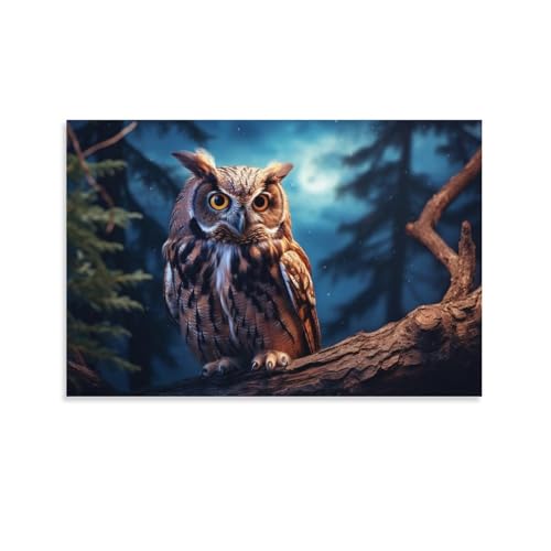 AYAROS Moonlight Fantasy Eule bedruckte Leinwand Poster Moderne Wälder Äste Tiere Wanddekoration geeignet für Wohnzimmer Schlafzimmer von AYAROS