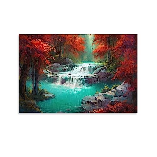 AYAROS Wasserfall Tiefer Wald Kunst Poster Drucke Berg Bach Natur Bild Landschaft Mode Leinwand Wanddekoration Kunstwerk für Home Office von AYAROS