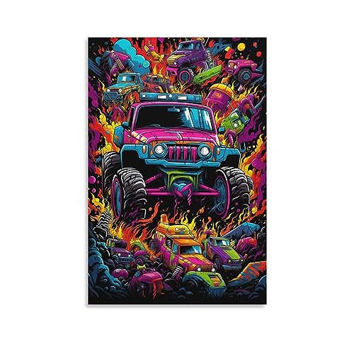 AYAROS Wunderschöne LKW-bedruckte Leinwand-Poster, modern, bunt, Monstertruck, Wanddekoration, geeignet für Wohnzimmer, Schlafzimmer von AYAROS