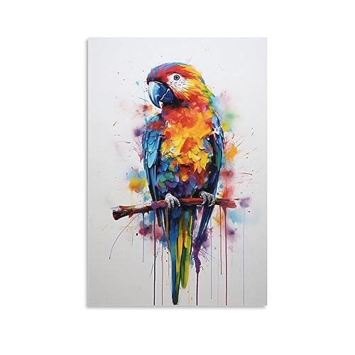 Bunte Papagei Malerei Poster Abstrakte Tier Minimalistische Vogel Leinwand Wandkunst Drucke Malerei für Haus Zimmer von AYAROS