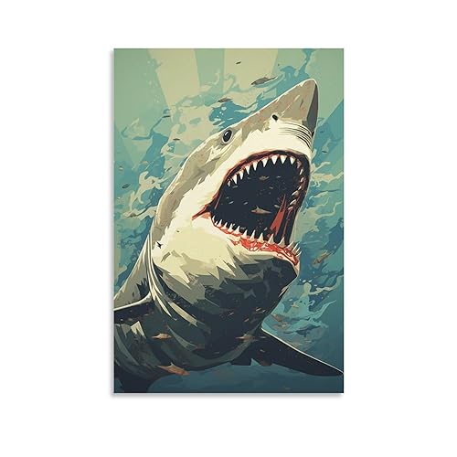 Cartoon Modern Shark Gedruckt Leinwand Poster Vintage Ozean Tier Abstrakte Wanddekoration Geeignet für Wohnzimmer Schlafzimmer von AYAROS