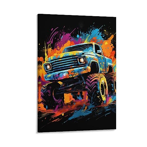 Coole Monster Truck Leinwand Wandkunst für Schlafzimmer Klassische Cartoon Bunte Rennwagen Wanddekoration Poster für Zimmer Ästhetisch von AYAROS