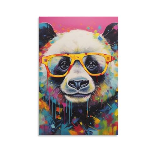 Graffiti Panda Wandkunst Leinwand Poster Bunte Gläser Tier Wanddekoration Poster Schlafsaal Dekor Malerei Kunst von AYAROS