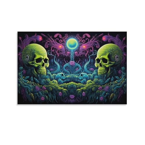 Grüner Totenkopf Leinwand Wandkunst für Schlafzimmer Fantasy Horror Skelett Wanddekoration Poster für Zimmer Ästhetisch von AYAROS