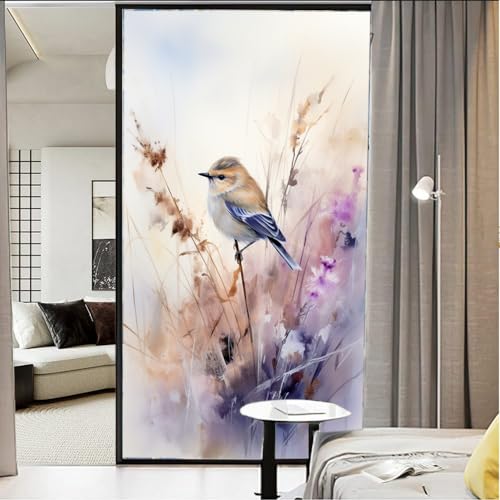 Interessante Vogel-Buntglas-Fensterfolie, Wildtiere, Natur, rustikal, Sichtschutz, Fensterfolie, nicht klebende Glasfolie, dekorative statische Frischhaltefolie für Zuhause, Büro, 80 x 160 cm (B x L) von AYAROS