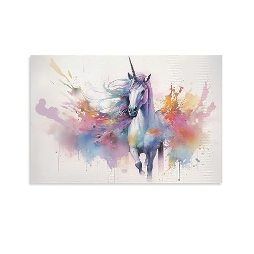 Niedliches Einhorn-Kunst-Posterdrucke, abstrakt, bunt, fantastisch, Tier, Mode, Leinwand, Wanddekoration, Kunstwerk für Zuhause und Büro von AYAROS