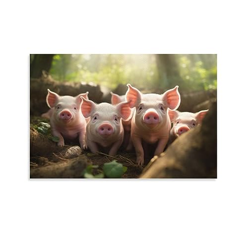 Rustikales Schweinchen-Kunst-Posterdrucke, Sonnenschein, Wald, Schwein, Tier, Land, Mode, Leinwand, Wanddekoration, Kunstwerk für Home Office von AYAROS