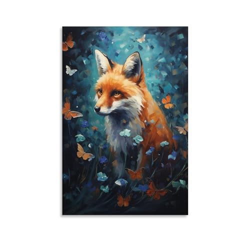 Schmetterling Gelber Fuchs Leinwand Wandkunst für Schlafzimmer Aquarell Abstrakte Bunte Tier Wanddekoration Poster für Zimmer Ästhetisch von AYAROS