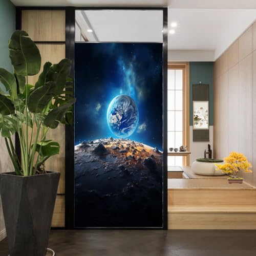 Sichtschutzfolie für Fenster, Motiv: Weltraum, Erde, Fantasy, Planet, Sci-Fi, Glasmalerei, statisch haftende Fensterfolie für Zuhause, Büro, Geschäfte, 60 x 80 cm, Blau von AYAROS