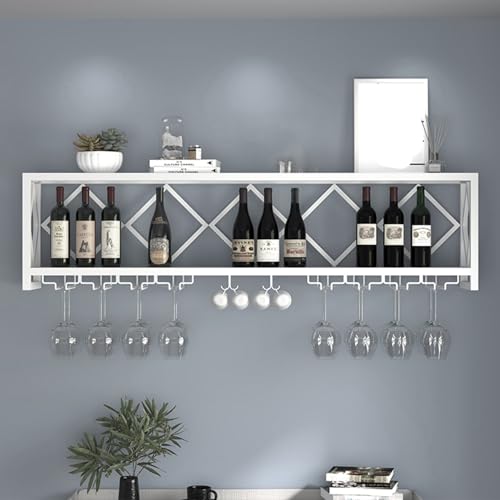 AYHARYLH Restaurant Bar Wandmontage Flaschenregal, Wand Holz Weinregal Glashalter,Wand Weinregal Holz Metall, Industriell Wandmontierte Weinregal, Für Küche, Esszimmer, Bar(Wit,60 * 25 * 45cm) von AYHARYLH