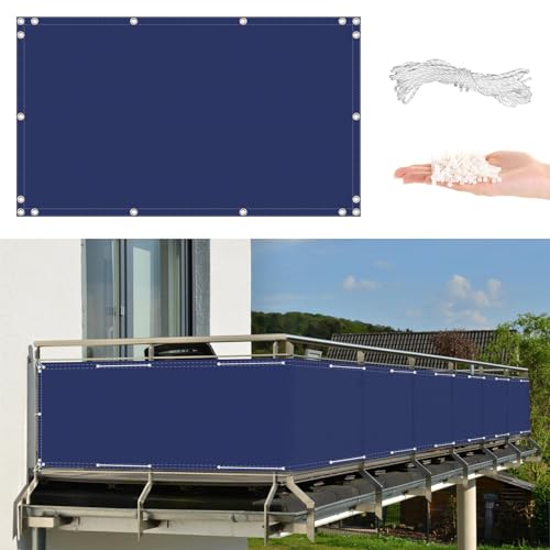 AYLFBFU Balkon Sichtschutz 1 x 12m, UV-resistent reißfest windfest, Ohne Bohren - mit Ösen - Balkonbespannung für die Seite Garten Balkon Zaun Terrassen, Blau von AYLFBFU