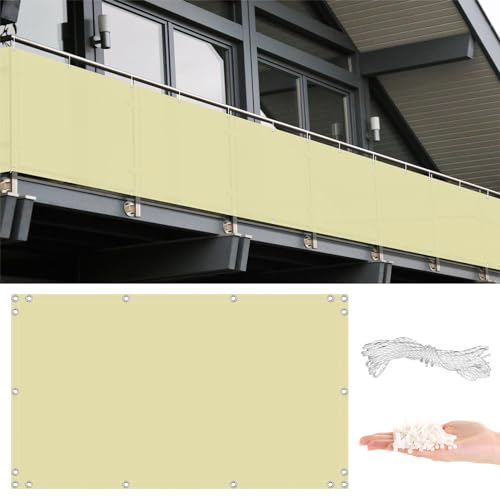 AYLFBFU Balkon Sichtschutz 1.5 x 9m, Wetterbeständiges, 600D HDPE Oxford-Stoff, mit Seil Kabelbindern und Ösen - Balkonbespannung für Gartenzaun Gewächshaus, Hellgelb von AYLFBFU
